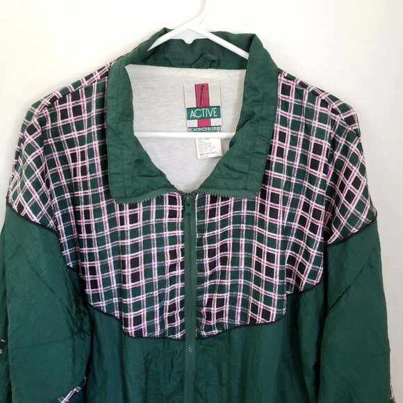 Colorblock Windbreaker Jacket Patchwork Forest Green / Multicolor Print Size XLP - Picture 8 of 9